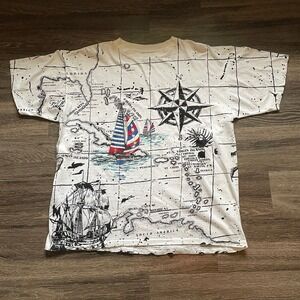 Vintage 90s Island Ocean Map Single Stitch All Over Print‎ T-Shirt XL AOP